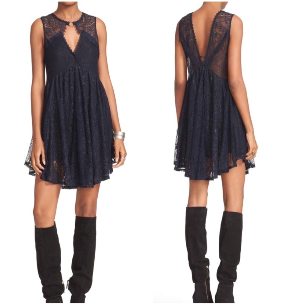 Free people don’t you dare black lace dress XS NWT